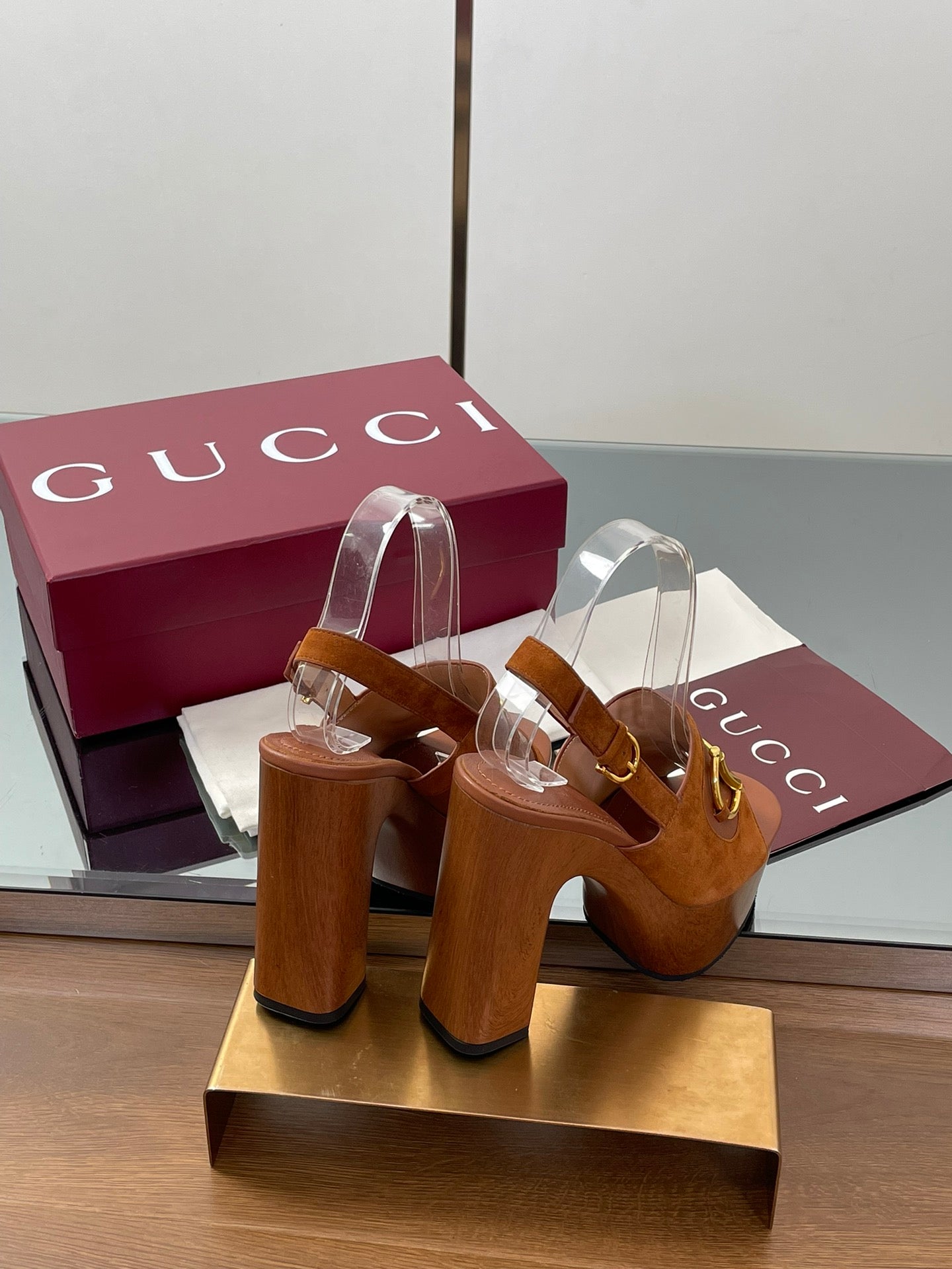 HIGH HEEL SANDALS 13 CM IN BROWN CALFSKIN MIX SUEDE GOLD HARDWARE