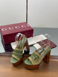 HIGH HEEL SANDALS 13 CM IN MOSS GREEN CALFSKIN MIX SUEDE GOLD HARDWARE