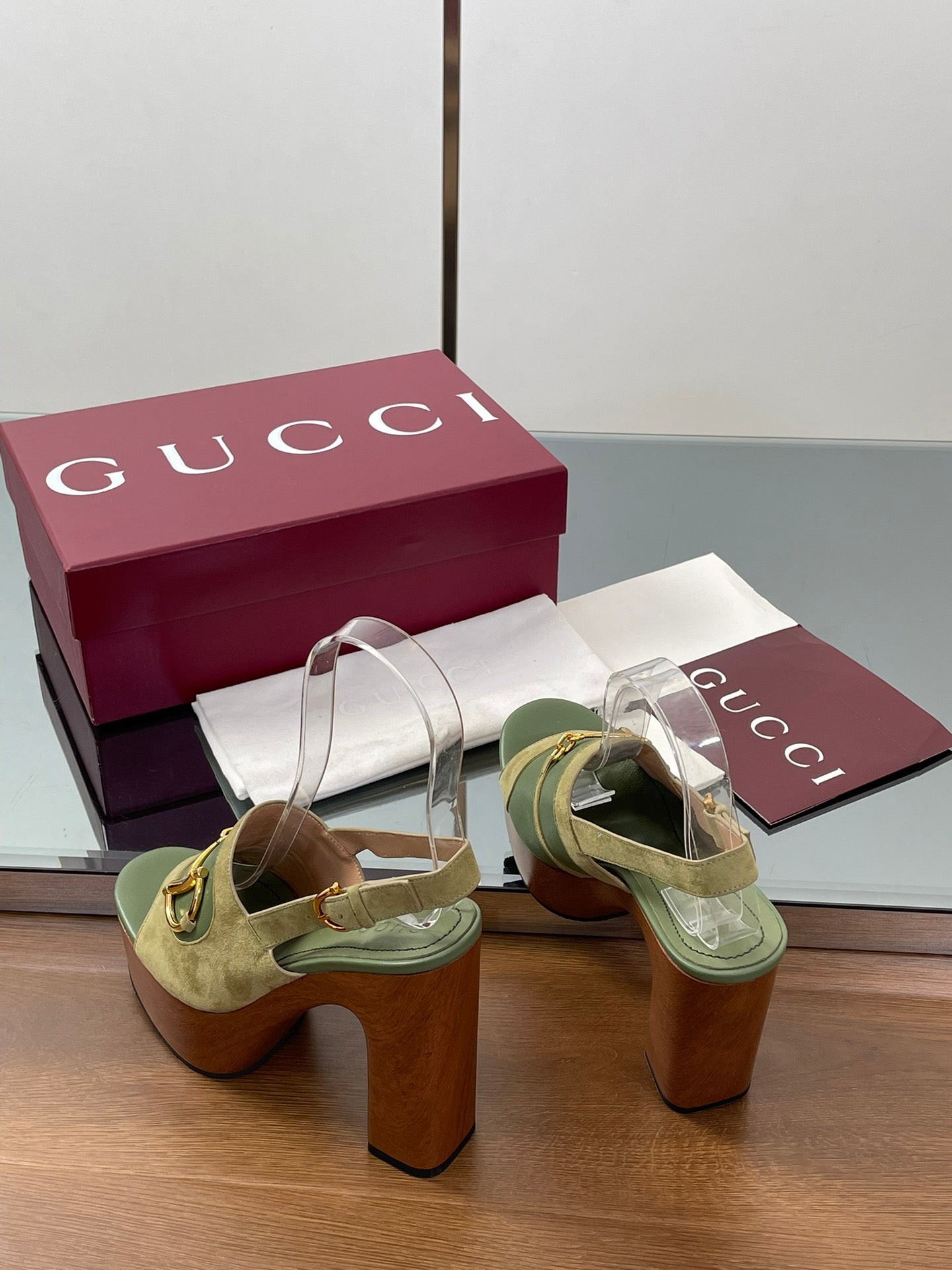 HIGH HEEL SANDALS 13 CM IN MOSS GREEN CALFSKIN MIX SUEDE GOLD HARDWARE