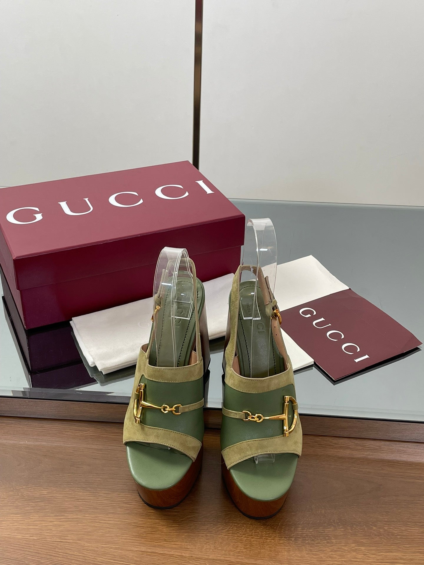 HIGH HEEL SANDALS 13 CM IN MOSS GREEN CALFSKIN MIX SUEDE GOLD HARDWARE