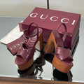 GUCCI 26S DOUBLE G LOGO PLATFORM SANDAL HEELS 130MM IN BURGUNDY RED CALFSKIN