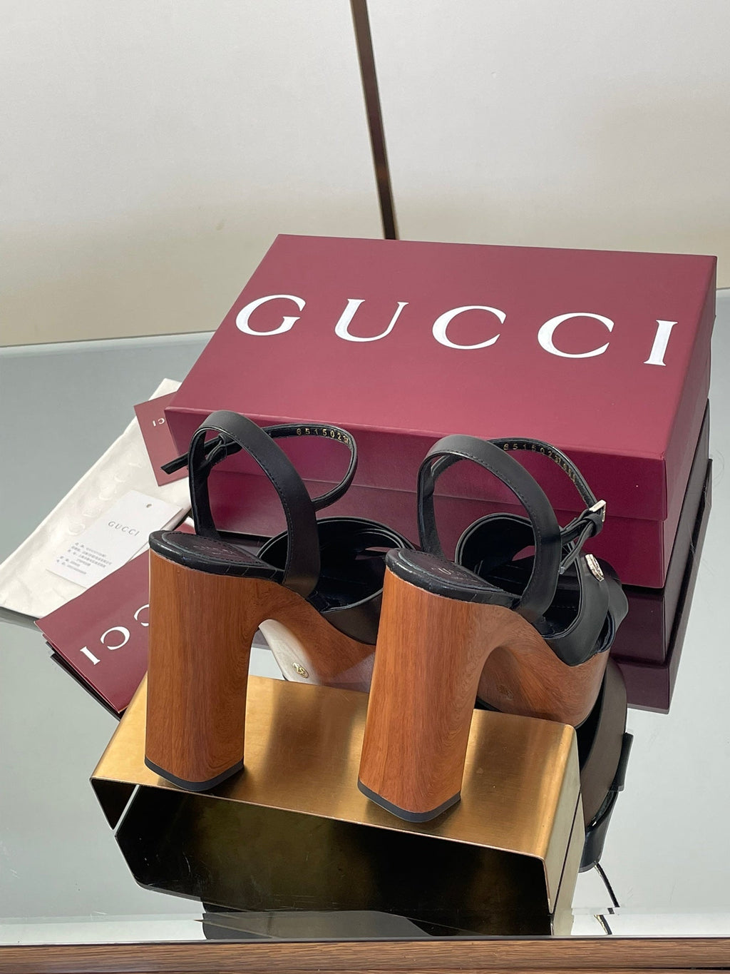 GUCCI 26S DOUBLE G LOGO PLATFORM SANDAL HEELS 130MM IN BLACK CALFSKIN