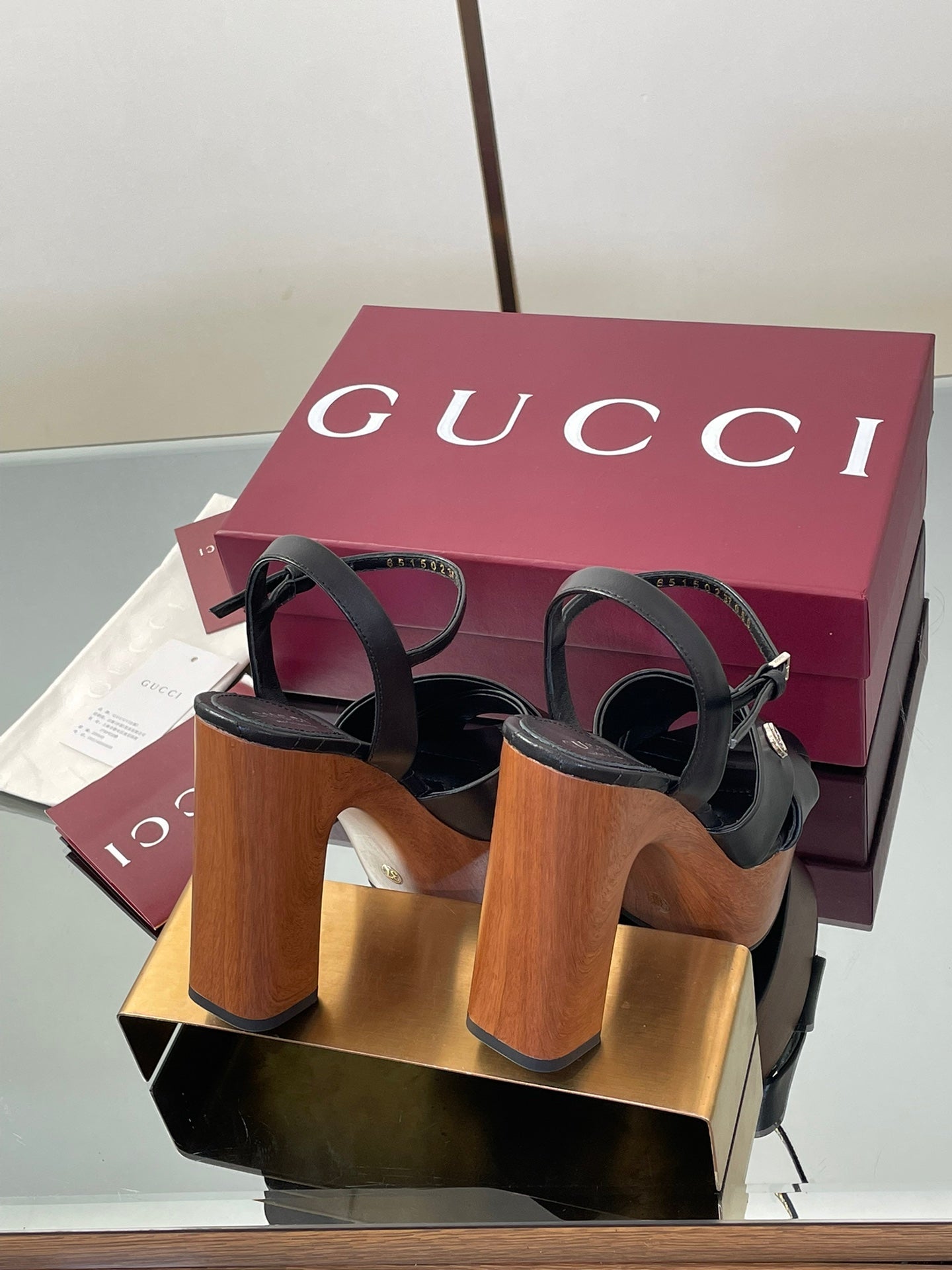 GUCCI 26S DOUBLE G LOGO PLATFORM SANDAL HEELS 130MM IN BLACK CALFSKIN