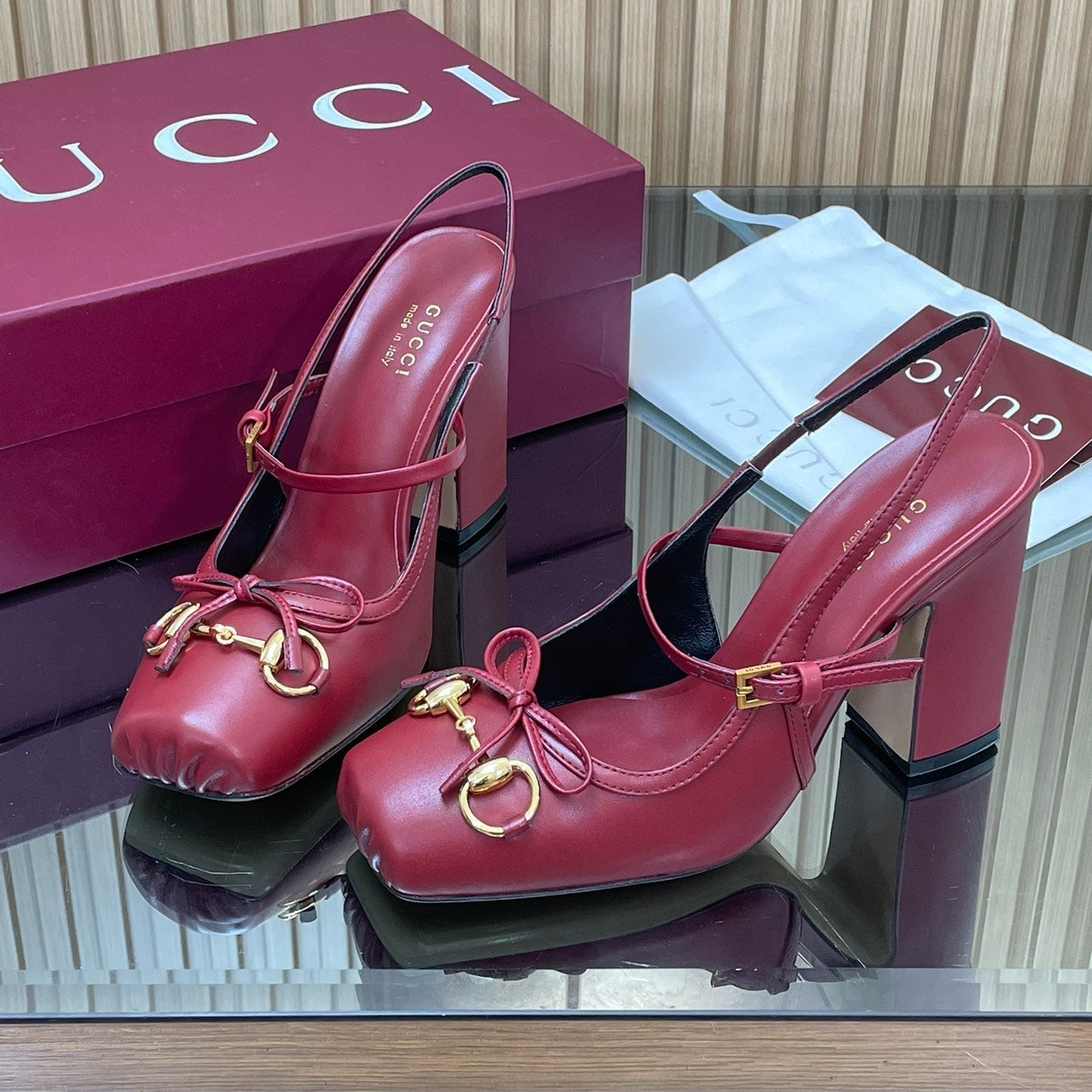 GG HORSEBIT HIGH HEEL 95MM IN BURGUNDY RED CALFSKIN
