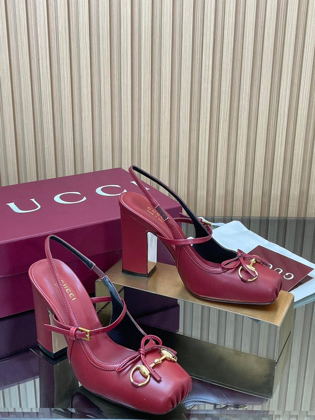 GG HORSEBIT HIGH HEEL 95MM IN BURGUNDY RED CALFSKIN