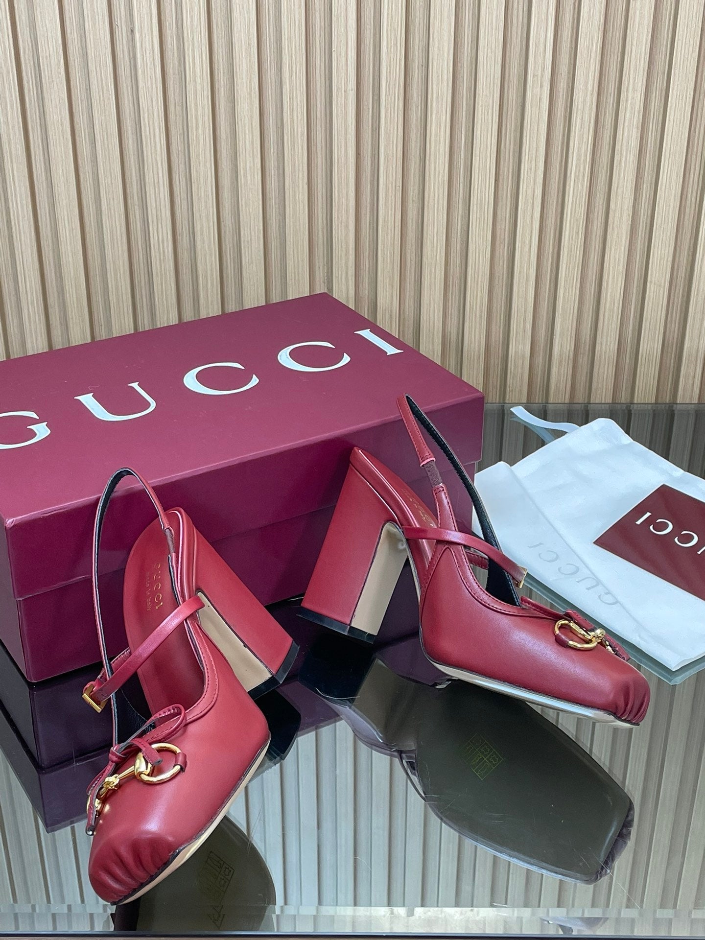 GG HORSEBIT HIGH HEEL 95MM IN BURGUNDY RED CALFSKIN