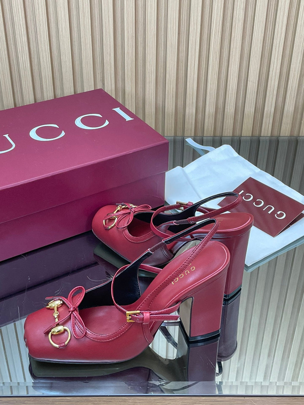 GG HORSEBIT HIGH HEEL 95MM IN BURGUNDY RED CALFSKIN