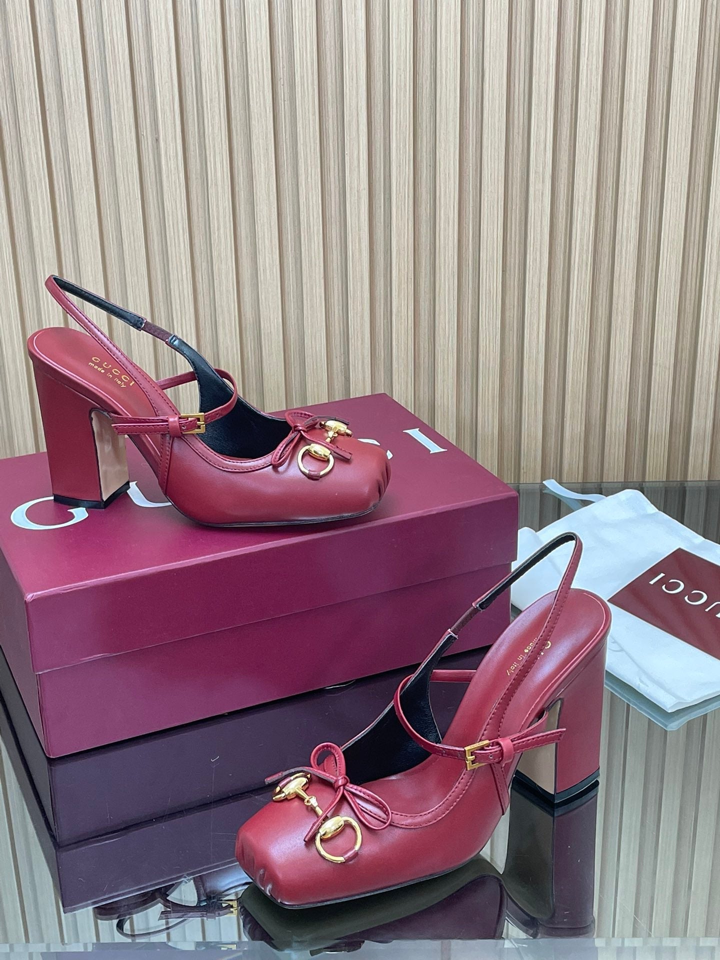 GG HORSEBIT HIGH HEEL 95MM IN BURGUNDY RED CALFSKIN