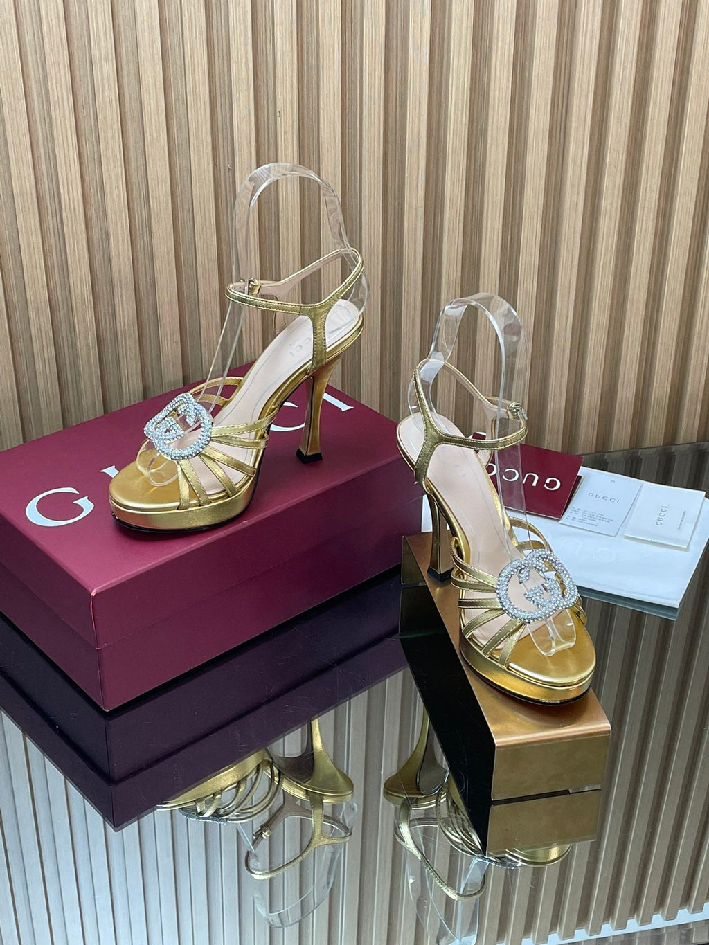 GUCCI 26S HIGH-HEELED SANDALS 125 MM IN GOLD CALFSKIN