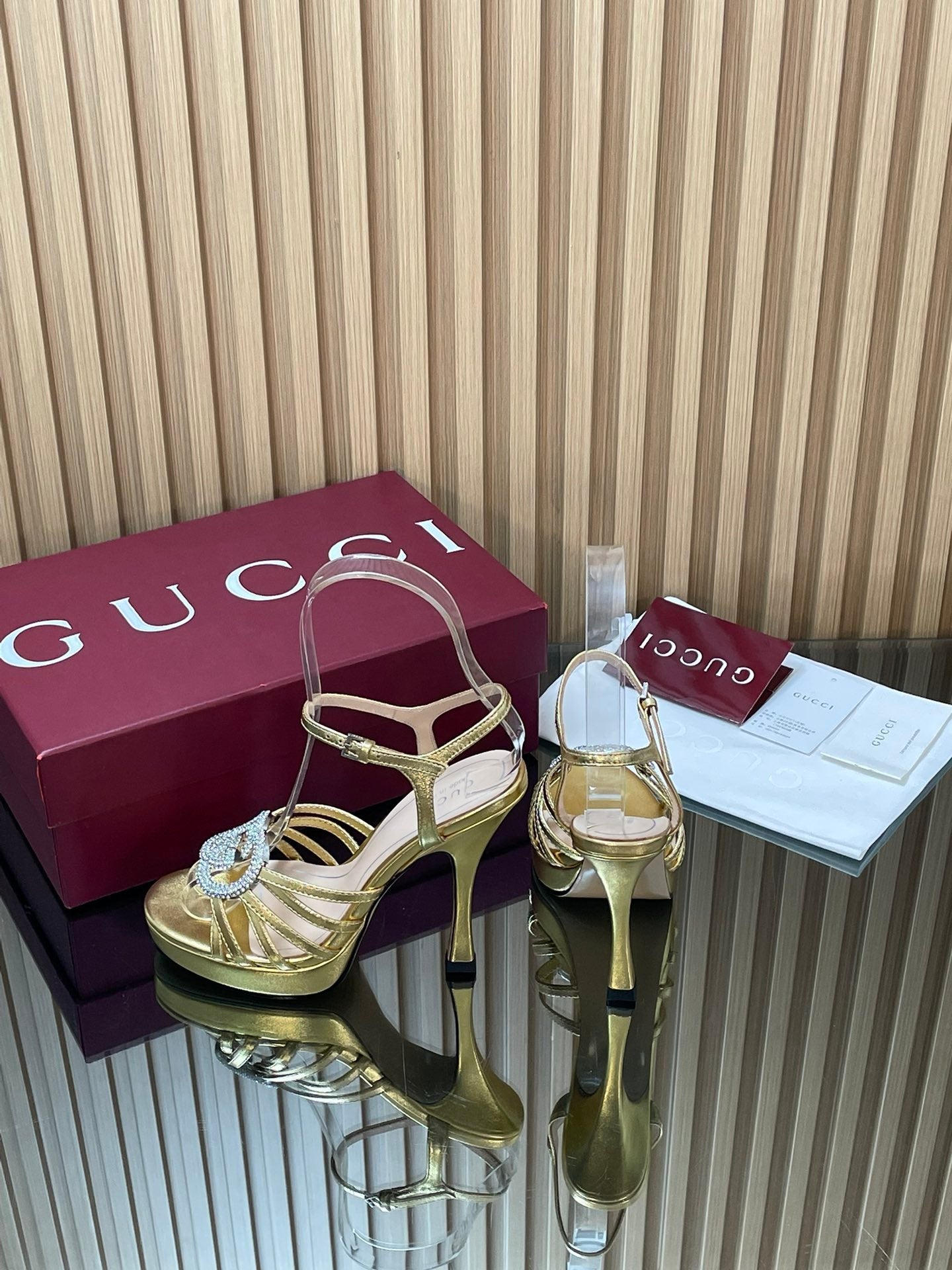 GUCCI 26S HIGH-HEELED SANDALS 125 MM IN GOLD CALFSKIN