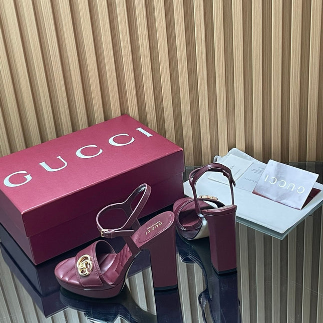 GUCCI 26S HIGH-HEEL SANDALS 125 MM IN DARK RED LAMBSKIN