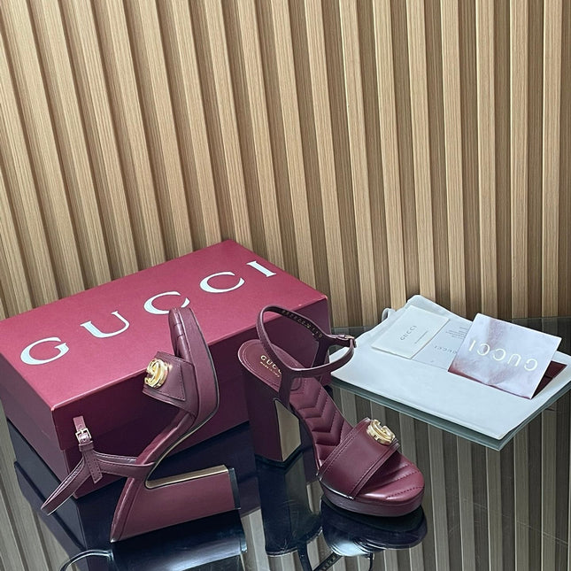 GUCCI 26S HIGH-HEEL SANDALS 125 MM IN DARK RED LAMBSKIN