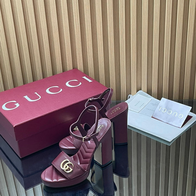 GUCCI 26S HIGH-HEEL SANDALS 125 MM IN DARK RED LAMBSKIN