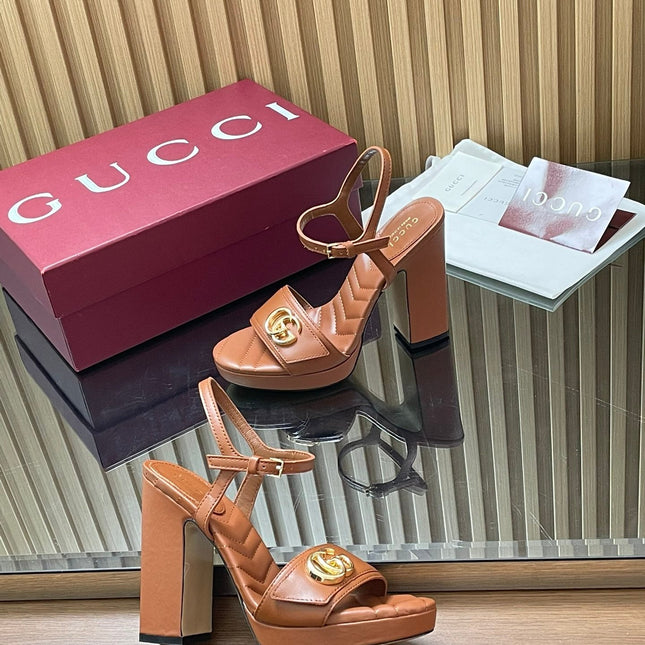 GUCCI 26S HIGH-HEEL SANDALS 125 MM IN BROWN LAMBSKIN