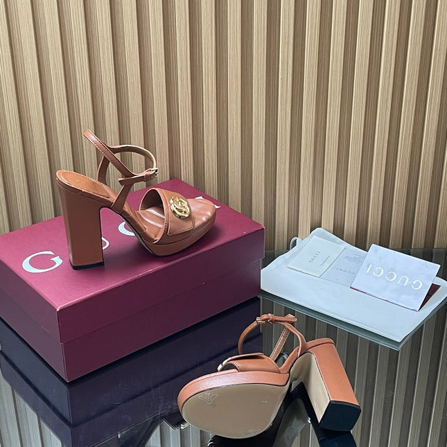 GUCCI 26S HIGH-HEEL SANDALS 125 MM IN BROWN LAMBSKIN