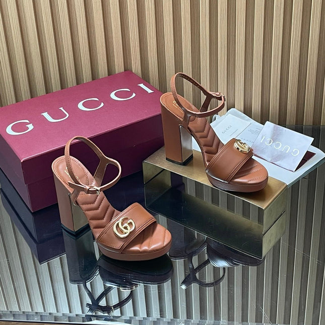 GUCCI 26S HIGH-HEEL SANDALS 125 MM IN BROWN LAMBSKIN