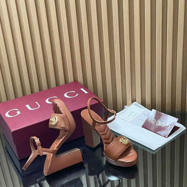 GUCCI 26S HIGH-HEEL SANDALS 125 MM IN BROWN LAMBSKIN