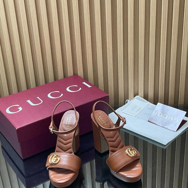 GUCCI 26S HIGH-HEEL SANDALS 125 MM IN BROWN LAMBSKIN