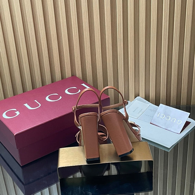 GUCCI 26S HIGH-HEEL SANDALS 125 MM IN BROWN LAMBSKIN