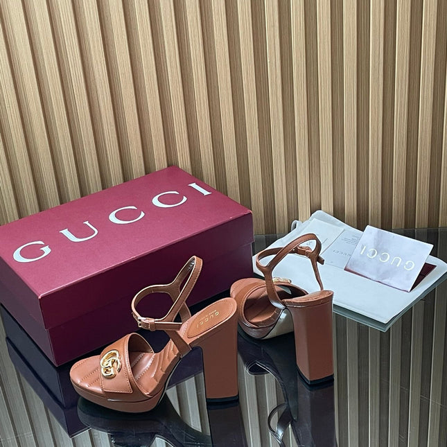 GUCCI 26S HIGH-HEEL SANDALS 125 MM IN BROWN LAMBSKIN