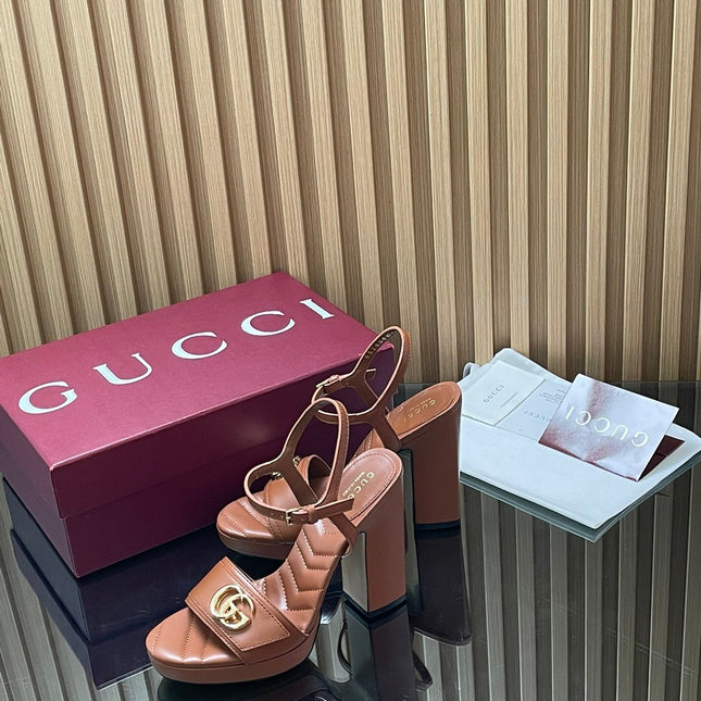 GUCCI 26S HIGH-HEEL SANDALS 125 MM IN BROWN LAMBSKIN