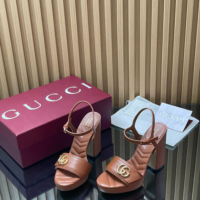 GUCCI 26S HIGH-HEEL SANDALS 125 MM IN BROWN LAMBSKIN