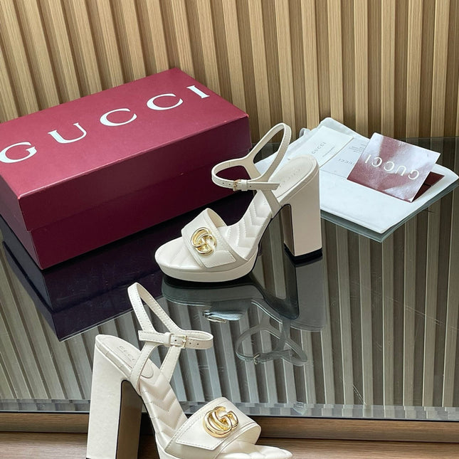 GUCCI 26S HIGH-HEEL SANDALS 125 MM IN WHITE LAMBSKIN