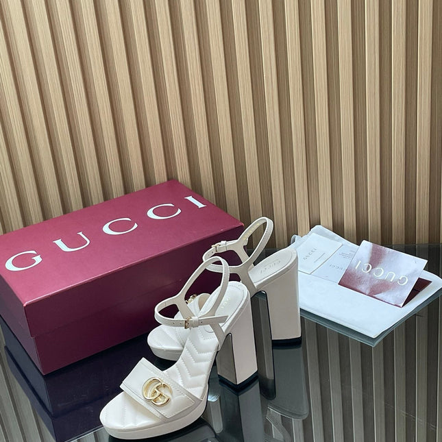 GUCCI 26S HIGH-HEEL SANDALS 125 MM IN WHITE LAMBSKIN