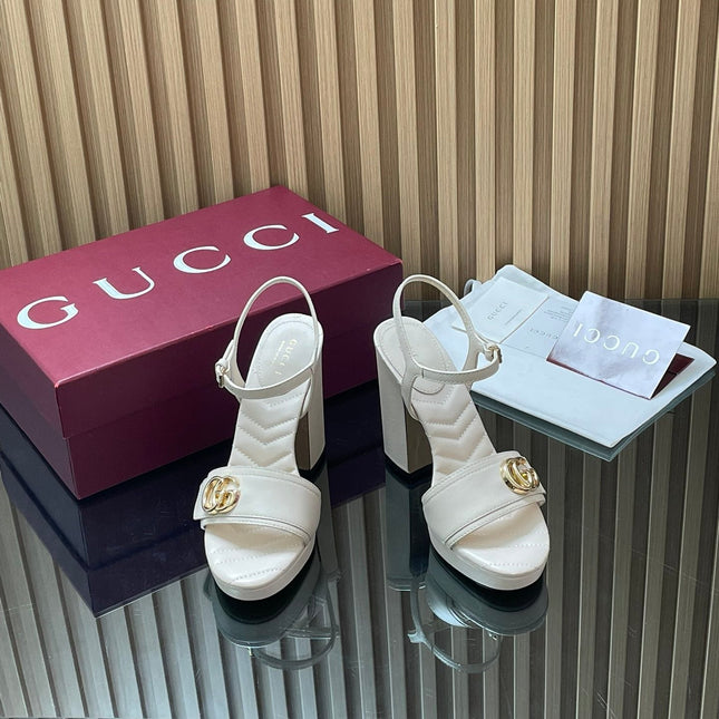 GUCCI 26S HIGH-HEEL SANDALS 125 MM IN WHITE LAMBSKIN