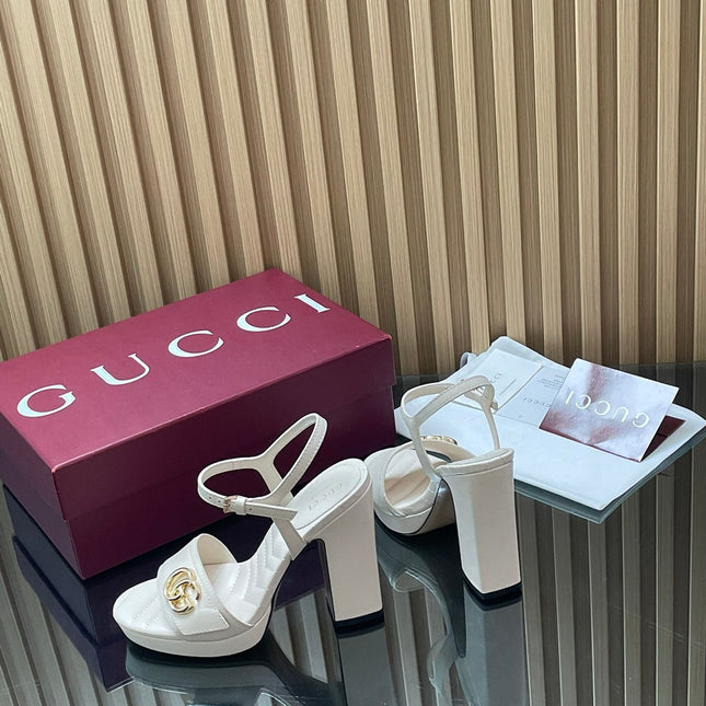 GUCCI 26S HIGH-HEEL SANDALS 125 MM IN WHITE LAMBSKIN