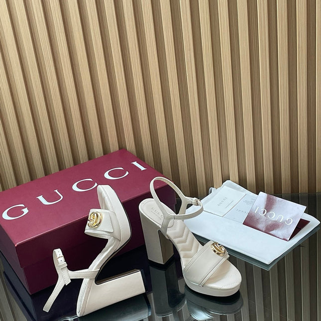 GUCCI 26S HIGH-HEEL SANDALS 125 MM IN WHITE LAMBSKIN