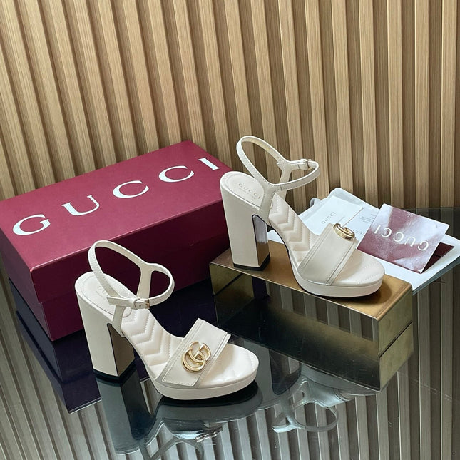 GUCCI 26S HIGH-HEEL SANDALS 125 MM IN WHITE LAMBSKIN
