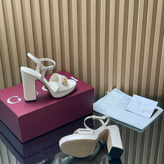 GUCCI 26S HIGH-HEEL SANDALS 125 MM IN WHITE LAMBSKIN