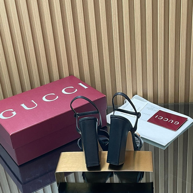 GUCCI 26S HIGH-HEEL SANDALS 125 MM IN BLACK LAMBSKIN