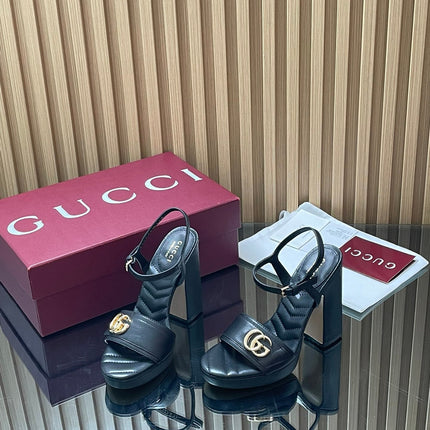 GUCCI 26S HIGH-HEEL SANDALS 125 MM IN BLACK LAMBSKIN