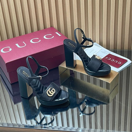 GUCCI 26S HIGH-HEEL SANDALS 125 MM IN BLACK LAMBSKIN
