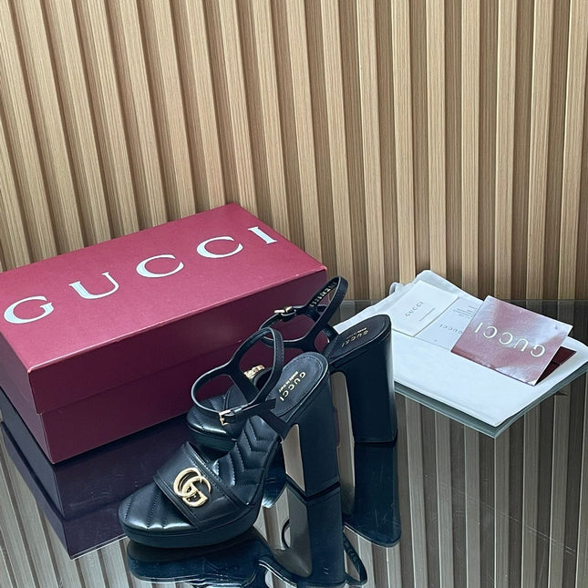 GUCCI 26S HIGH-HEEL SANDALS 125 MM IN BLACK LAMBSKIN