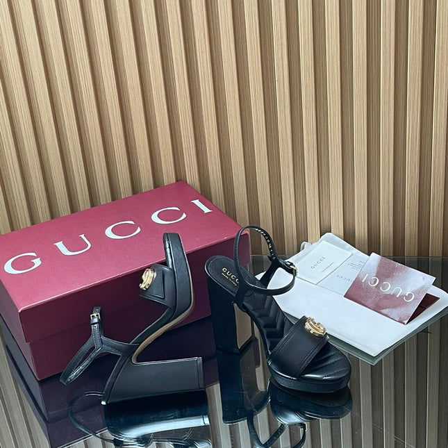 GUCCI 26S HIGH-HEEL SANDALS 125 MM IN BLACK LAMBSKIN