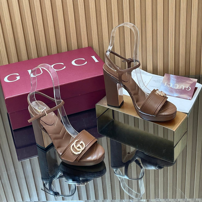 GUCCI 26S HIGH-HEEL SANDALS 125 MM IN DARK BROWN LAMBSKIN