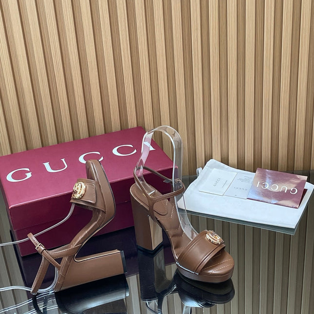 GUCCI 26S HIGH-HEEL SANDALS 125 MM IN DARK BROWN LAMBSKIN
