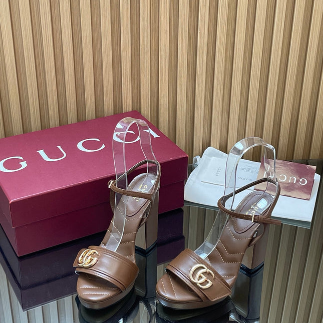 GUCCI 26S HIGH-HEEL SANDALS 125 MM IN DARK BROWN LAMBSKIN