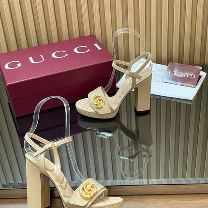 GUCCI 26S HIGH-HEEL SANDALS 125 MM IN BEIGE LAMBSKIN