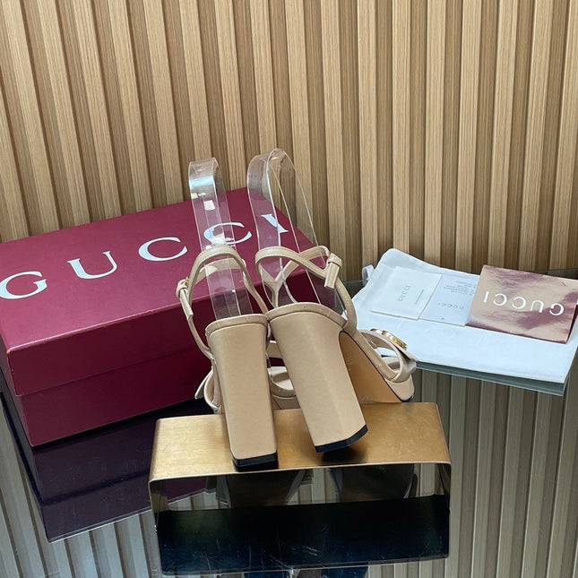 GUCCI 26S HIGH-HEEL SANDALS 125 MM IN BEIGE LAMBSKIN