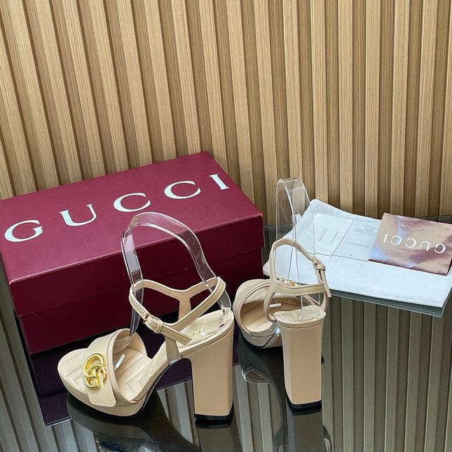 GUCCI 26S HIGH-HEEL SANDALS 125 MM IN BEIGE LAMBSKIN