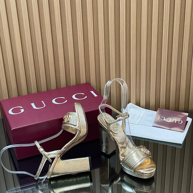 GUCCI 26S HIGH-HEEL SANDALS 125 MM IN METALLIC GOLD LAMBSKIN
