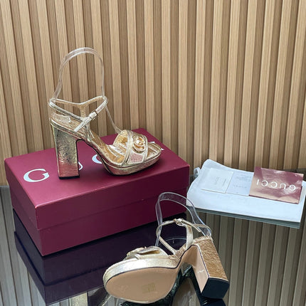 GUCCI 26S HIGH-HEEL SANDALS 125 MM IN METALLIC GOLD LAMBSKIN