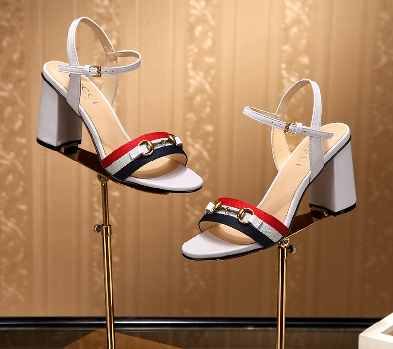 GG HIGH HEELS SANDAL 80 IN WHITE CALFSKIN MIX FABRIC
