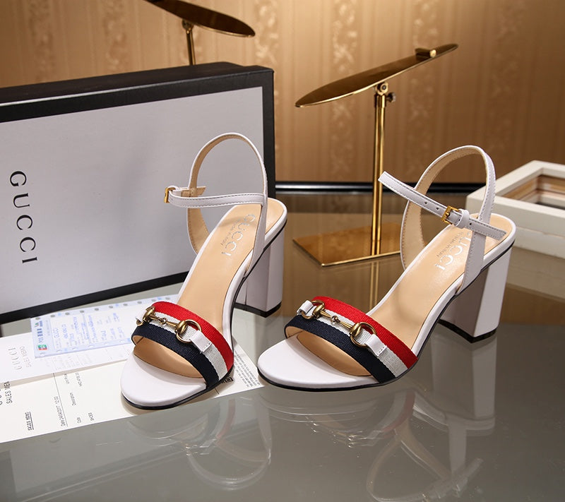 GG HIGH HEELS SANDAL 80 IN WHITE CALFSKIN MIX FABRIC