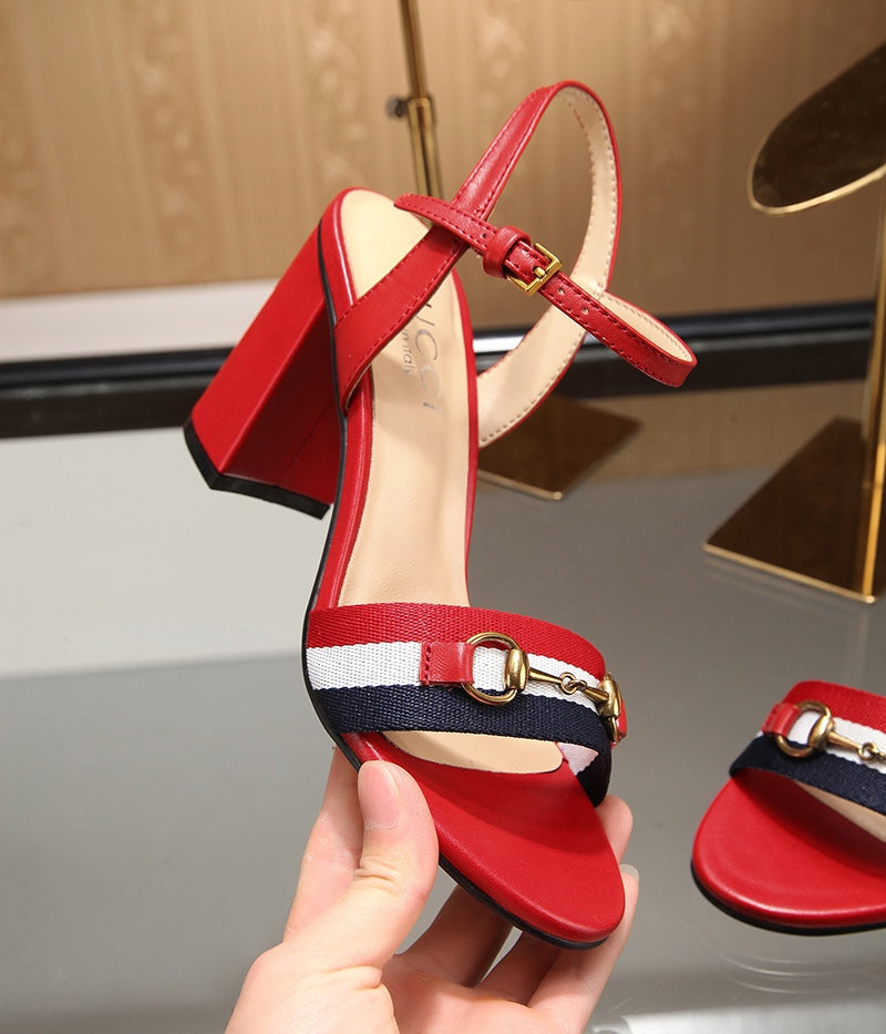 GG HIGH HEELS SANDAL 80 IN RED CALFSKIN MIX FABRIC