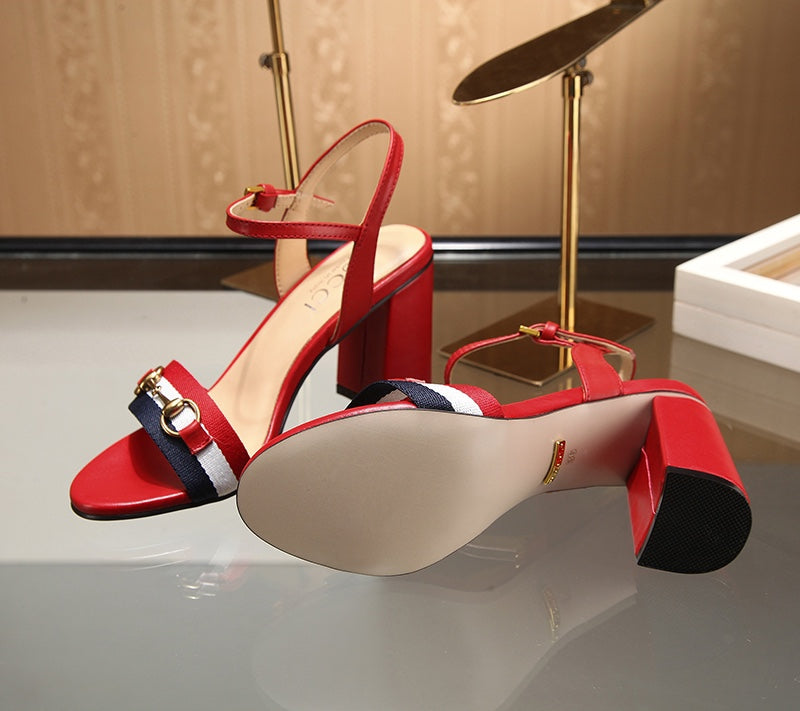 GG HIGH HEELS SANDAL 80 IN RED CALFSKIN MIX FABRIC